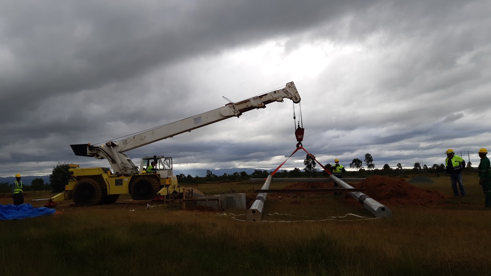 63KV Overhead Line - Lifting of Steel Towers in Progress